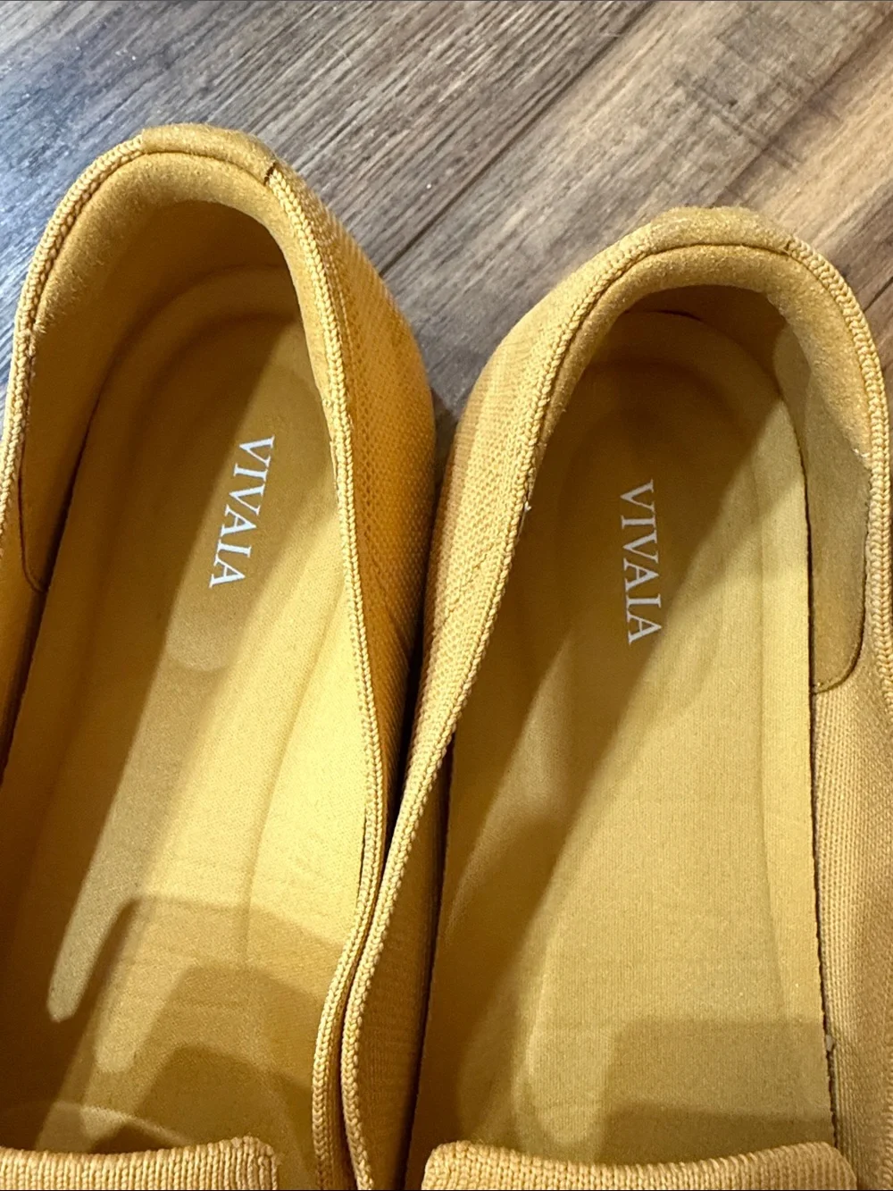 Vivaia Mustard Yellow Knit Slip-Ons with Black Cat Embroidery